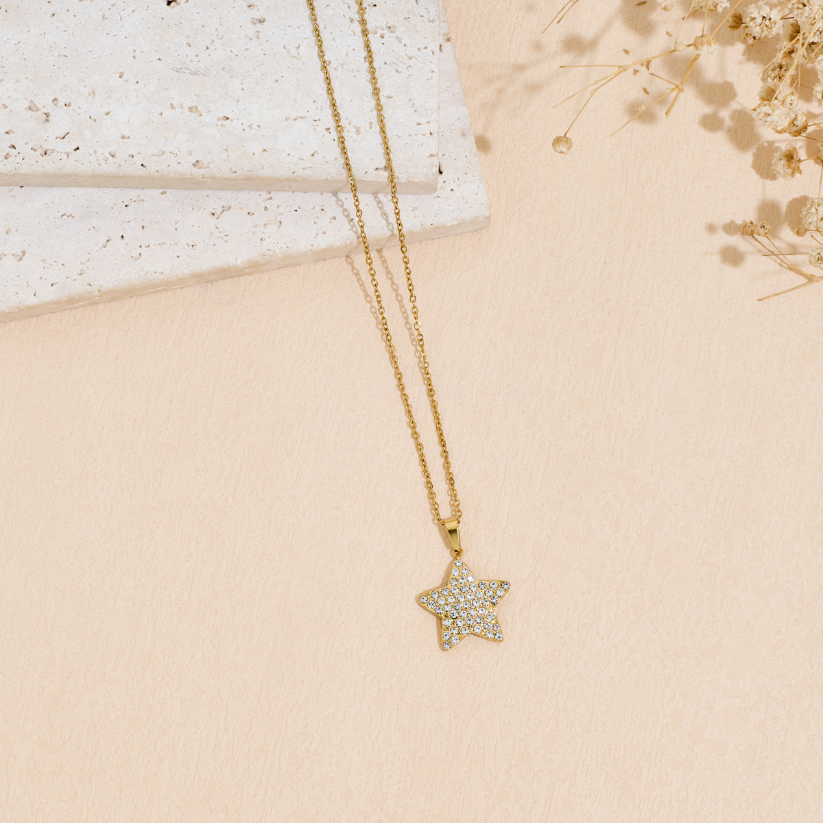 Stainless Steel Inlaid Zircon Star Pendant Necklace