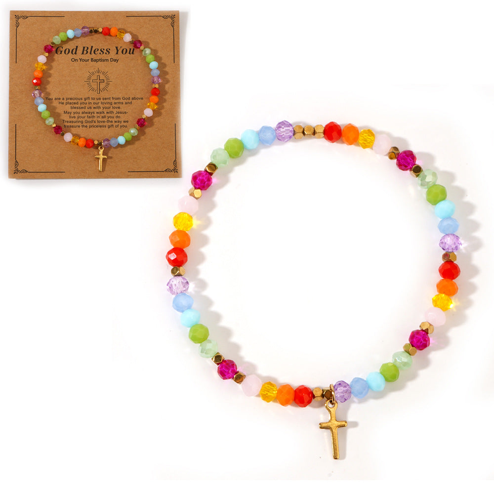 Natural Stone Colorful Cross Holiday Card Bracelet