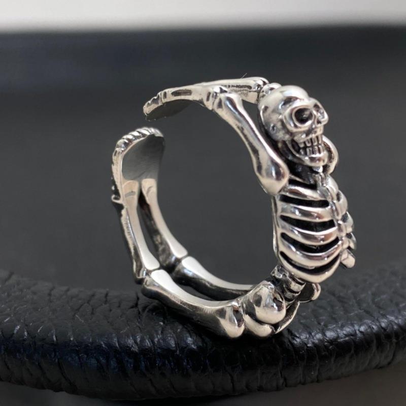 Vintage Heavy Distressed Skull Ring For Women, Punk Dark Style Creative Flip Design Band, Gift