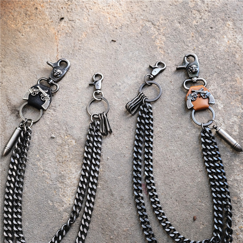 Punk double gun bullet pendant cowhide metal thick trouser chain