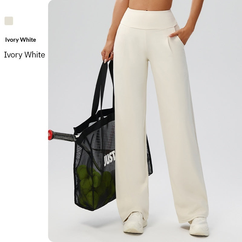 Tummy-control Bare-feel High-waist Yoga Pants Outdoor Straight-leg Trousers