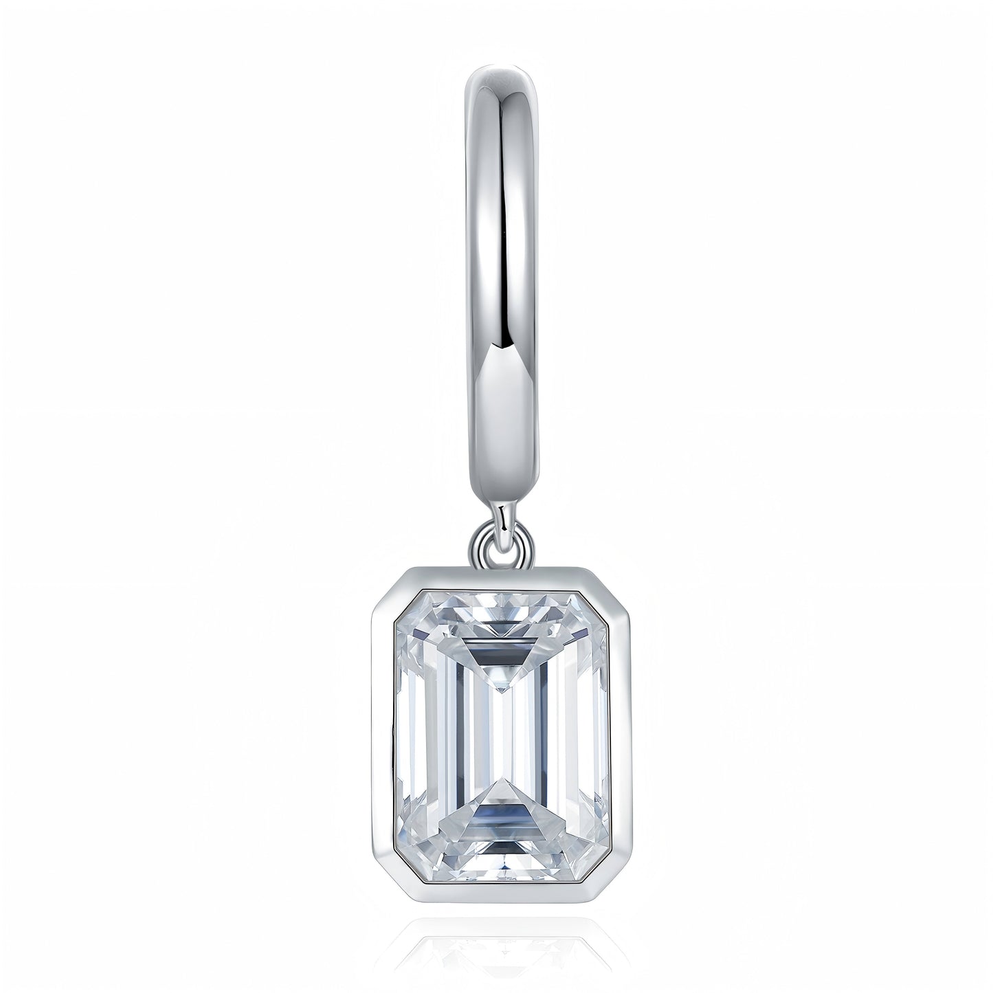 S925 Sterling Silver Emerald Cut Moissanite Dangle Earrings  6x8mm Huggie Hoop Drop Earrings Platinum Plated Jewelry Gift Box Set
