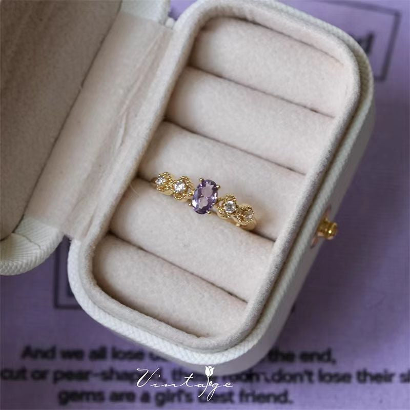 Vintage Purple Floral Design  Retro Enamel Clover Flower With Sparkling Zircon Accents, Exuding Elegant French Charm.