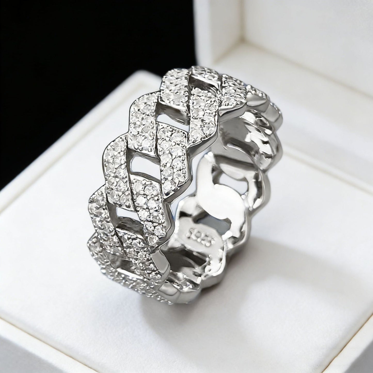 S925 Silver Ring Clasp With Cubic Zirconia Quadrilateral Shape