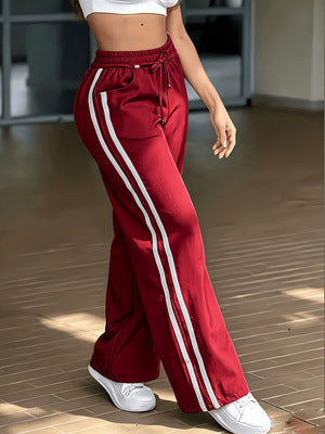 Women's High-waisted Lace-up Patchwork Casual Wide-leg Pants