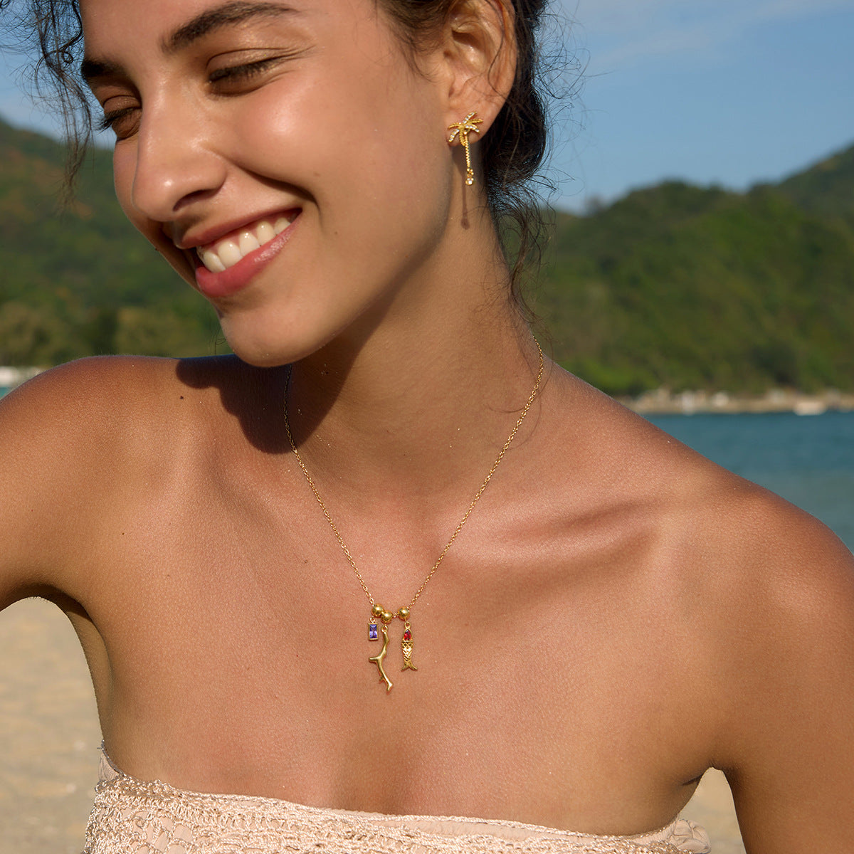 Zircon Fish Pendant Necklace