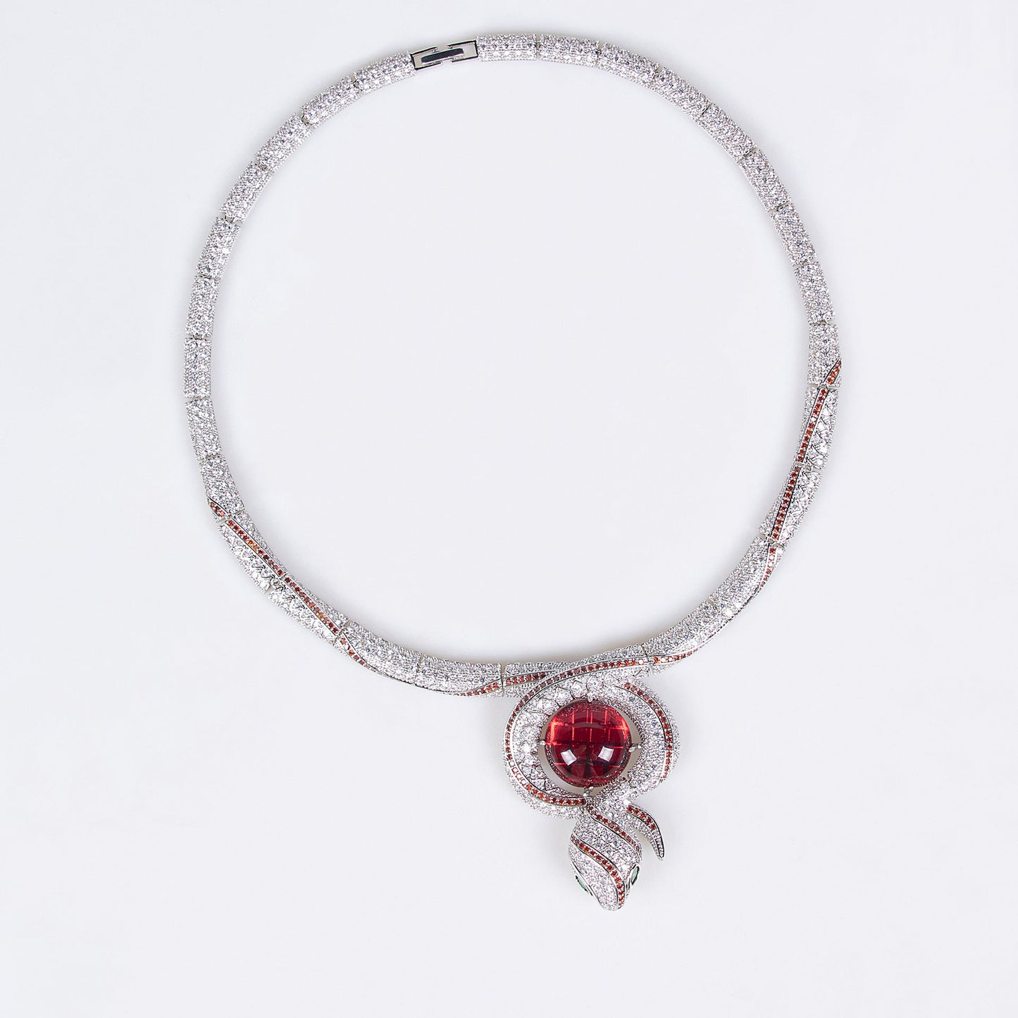 S925 Silver Snake-Themed Necklace with Diamond Accents