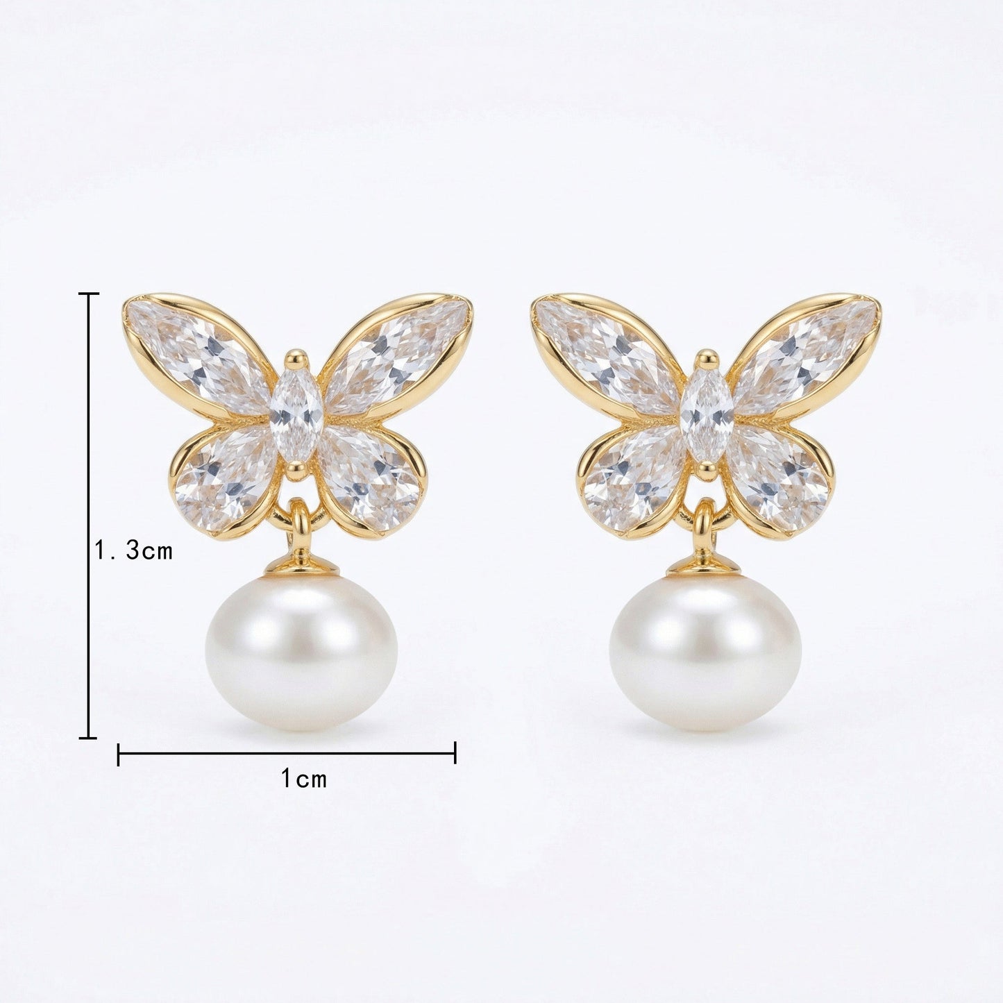925 Sterling Silver Elegant Crystal Butterfly and Lustrous Pearl Drop Earrings