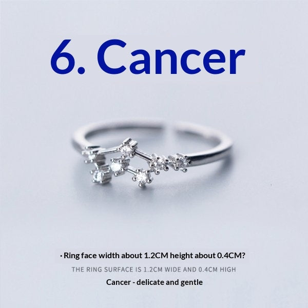 Zircon Silver-Plated Twelve Zodiac Signs Adjustable Open Ring