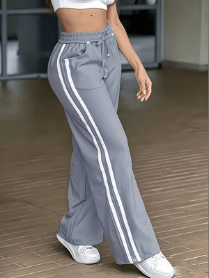 Women's High-waisted Lace-up Patchwork Casual Wide-leg Pants