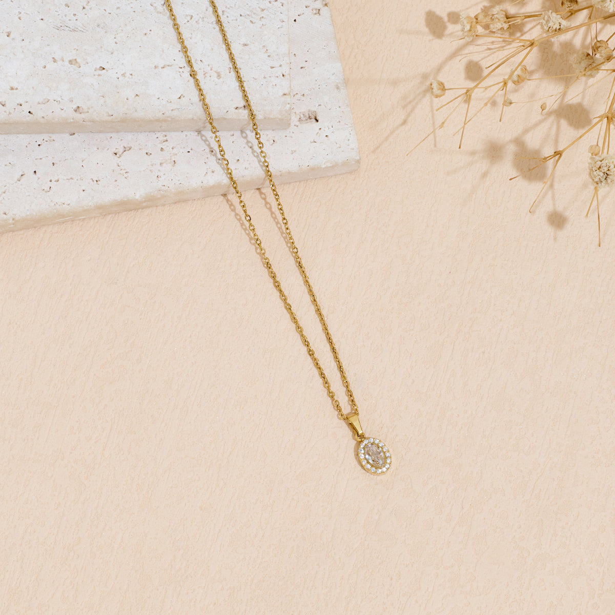 Stainless Steel Pendant Necklace With Zircon Inlay