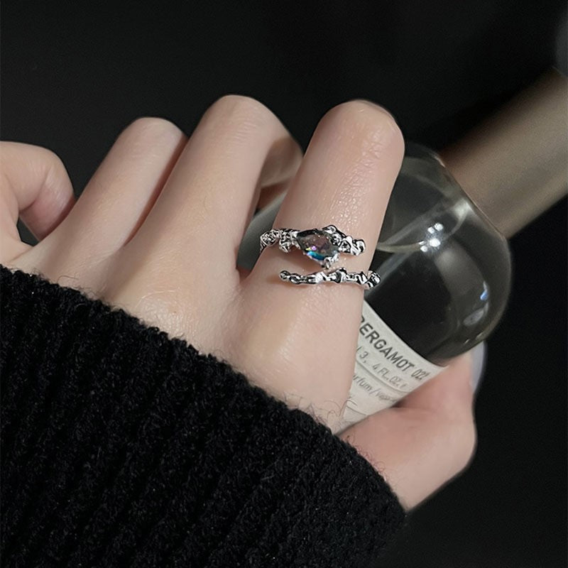 INS Minimalist Irregular Gradient Gem Ring, High-End Niche Design For Women