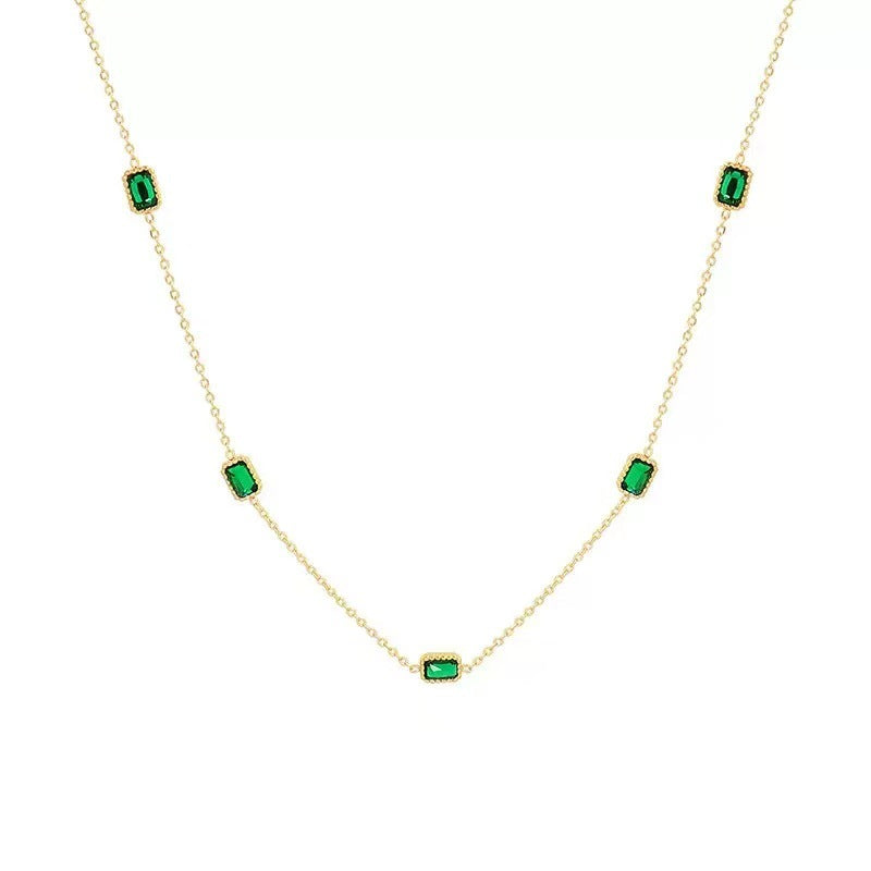 Non-fading Titanium Steel, Trendy And Niche Instagram-style, Light Luxury With A Premium Feel18K Gold Sugar-cube Emerald Set, Exquisitely Crafted And Versatile For Women This Summer