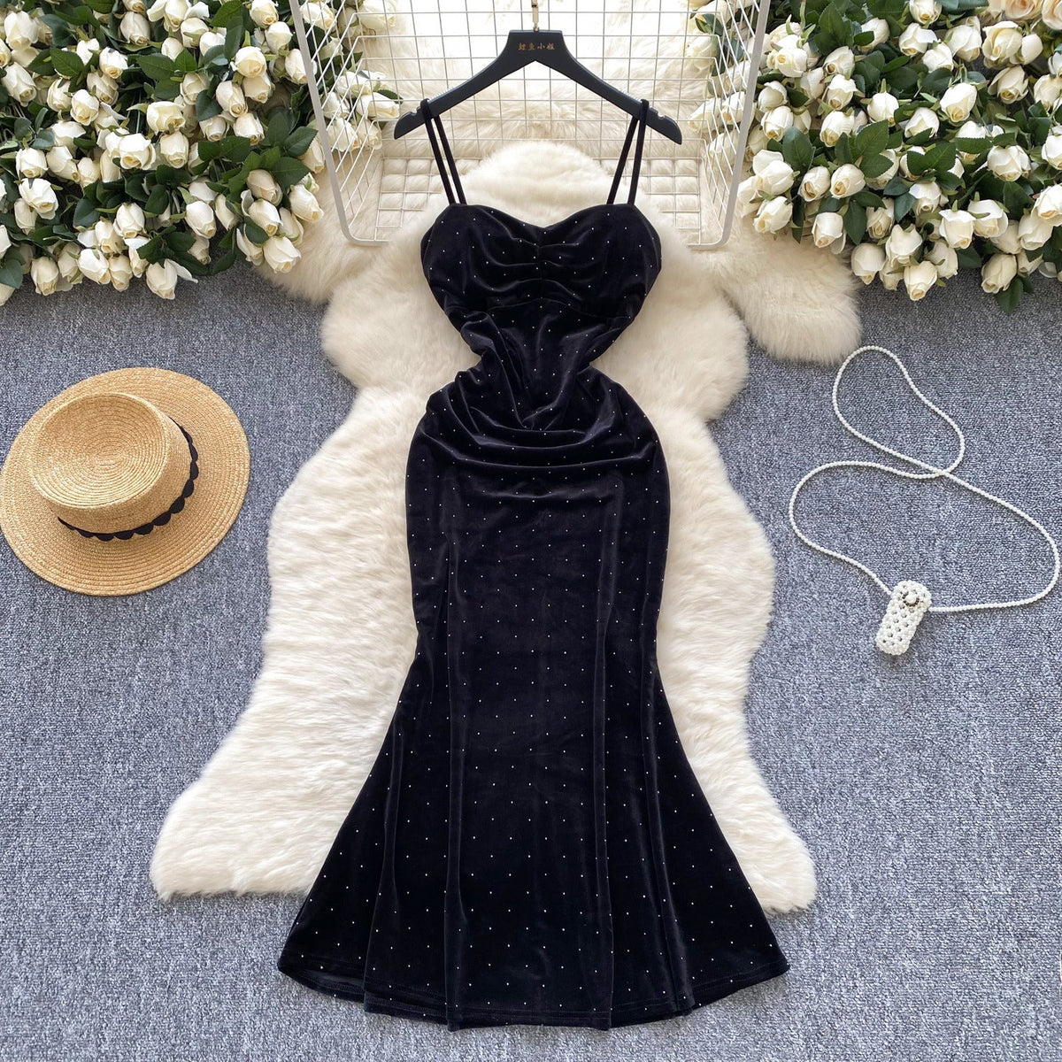 Women's Sexy Socialite Pleated Waist Tight Suspender Dress