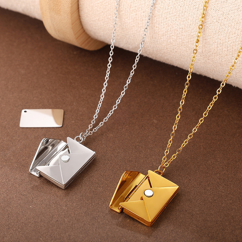 New Envelope Book Pendant Clavicle Necklace For Women, Minimalist Fashion Literary Style Necklace