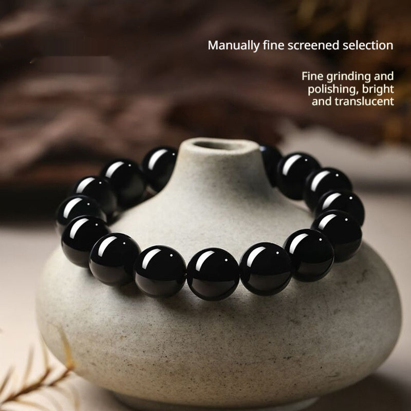 Natural Black Gold Obsidian Plain-Loop Bracelet