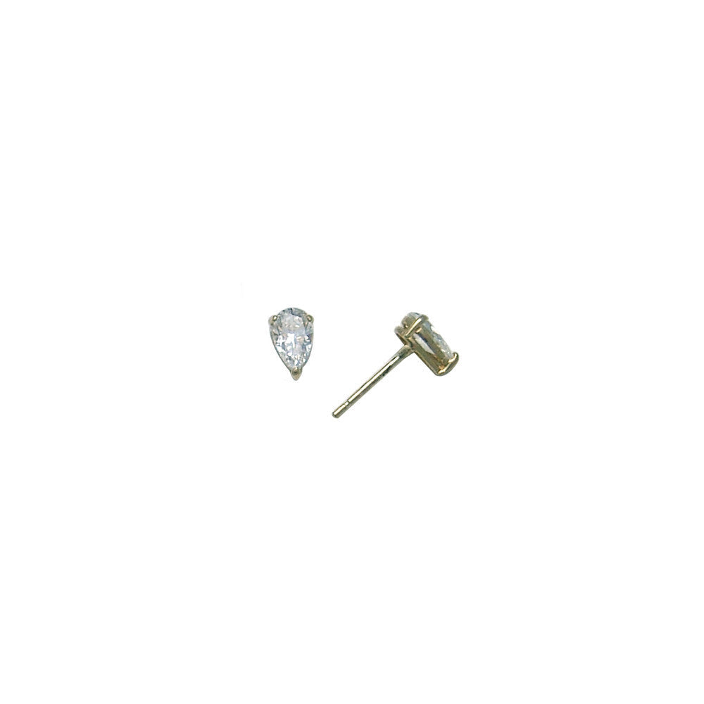 14k Yellow Gold .10ct Basket Set Pear CZ Stud Earrings