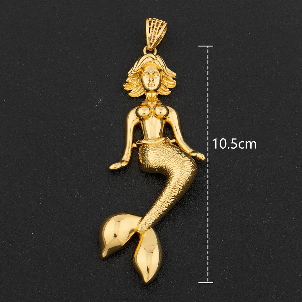 Hip Hop Personality Pendant Gold Color African Map Mermaid Dollar Euro Shape Pendant for Women Men Luxury Copper Chain Jewelry