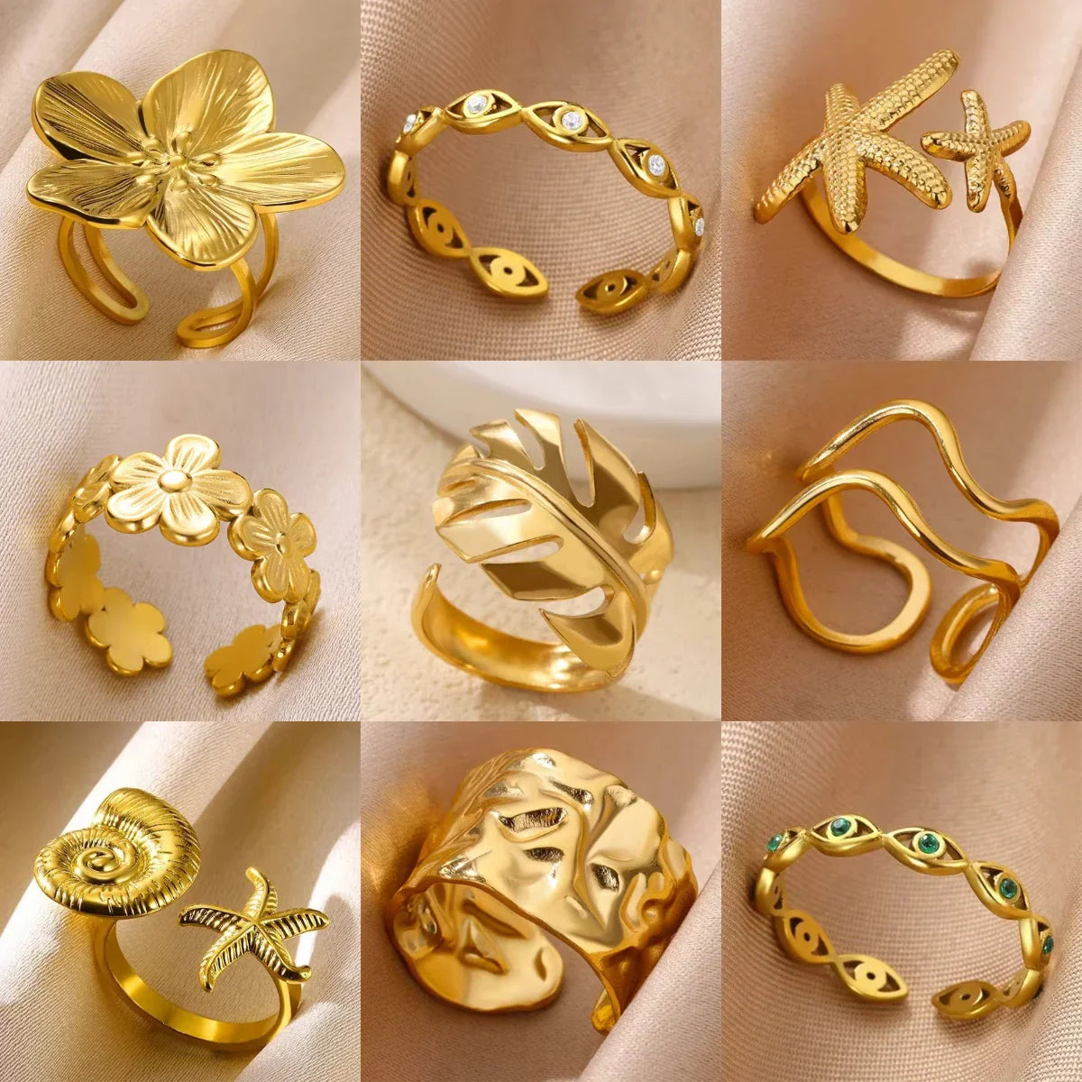 Stainless Steel Flower Open Rings For Women Trend Wedding Heart Jewelry Gold Color Geometric Hollow Ring Daily Accessories Gift