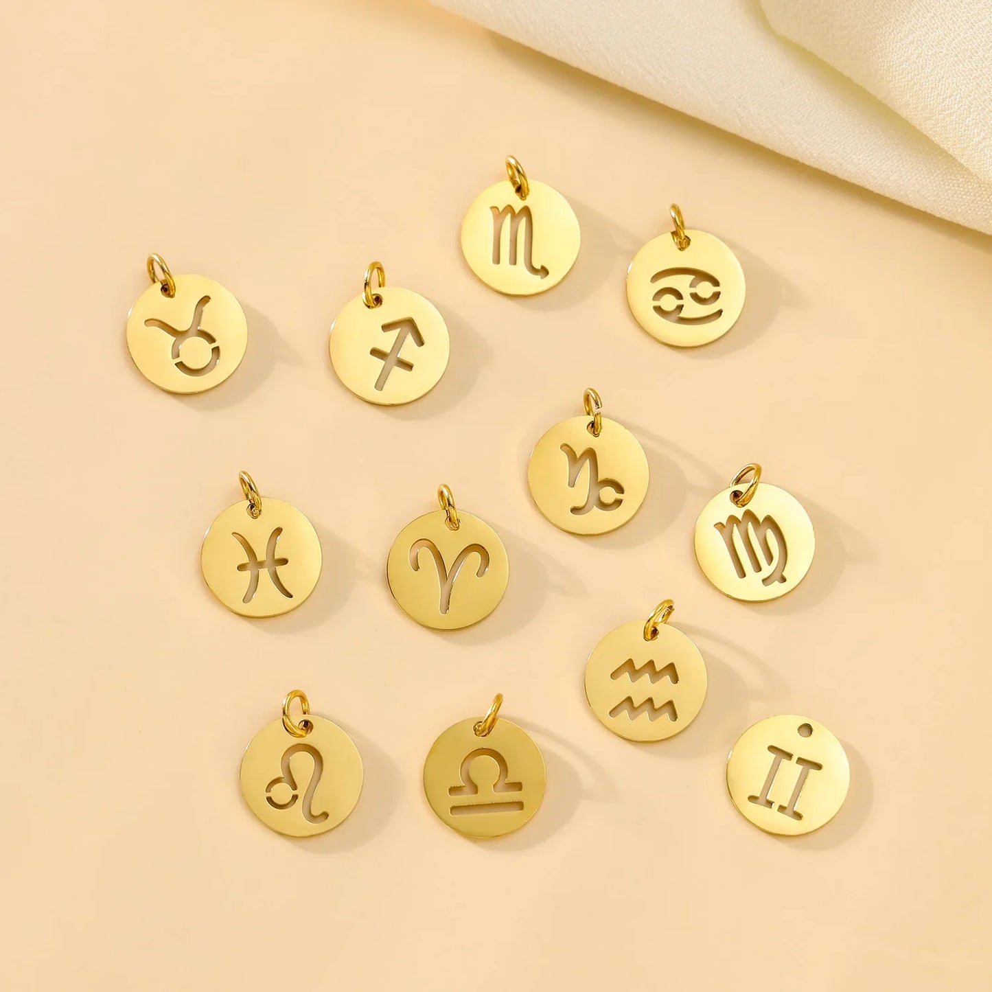 SUNIBI DIY Stainless Steel Disc Components 12 Zodiac Charms for Handmade Jewelry Making Designer Gold Plated Charms for Bracelet