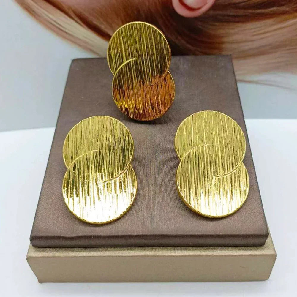 Earrings and Ring Jewelry Set for Women African 18k Gold Color Earrings with Finger Ring 2Pcs Set for Party Ethiopia Daily Wear