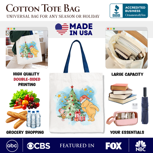 Christmas With Winnie-the-Pooh and Friends Tote Bag, 1926 A.A. Milne Heartwarming Holiday Gift Shopper