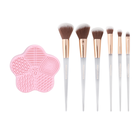 Frosted Snow Sparkle | 7 PC Makeup Brush & Cleaning Mat Set