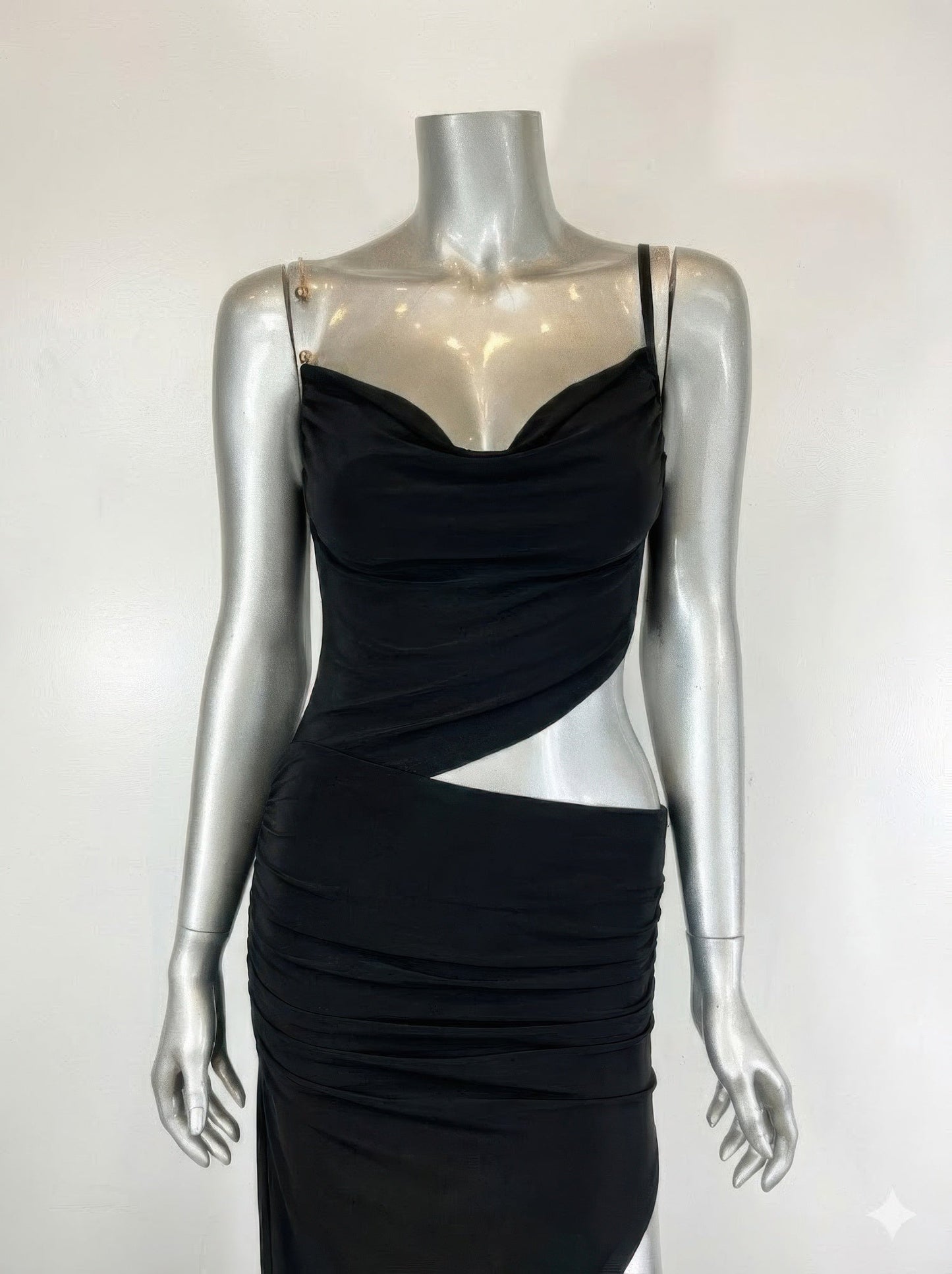 Cowl Neck,metal Chain-link Hardware Accents Midi