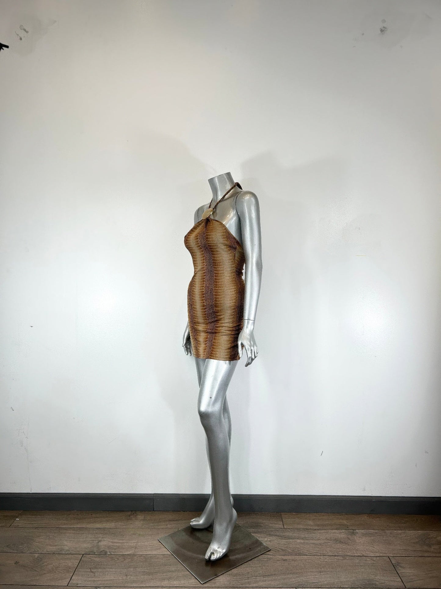 String Neck With Trim Detail Mini Dress