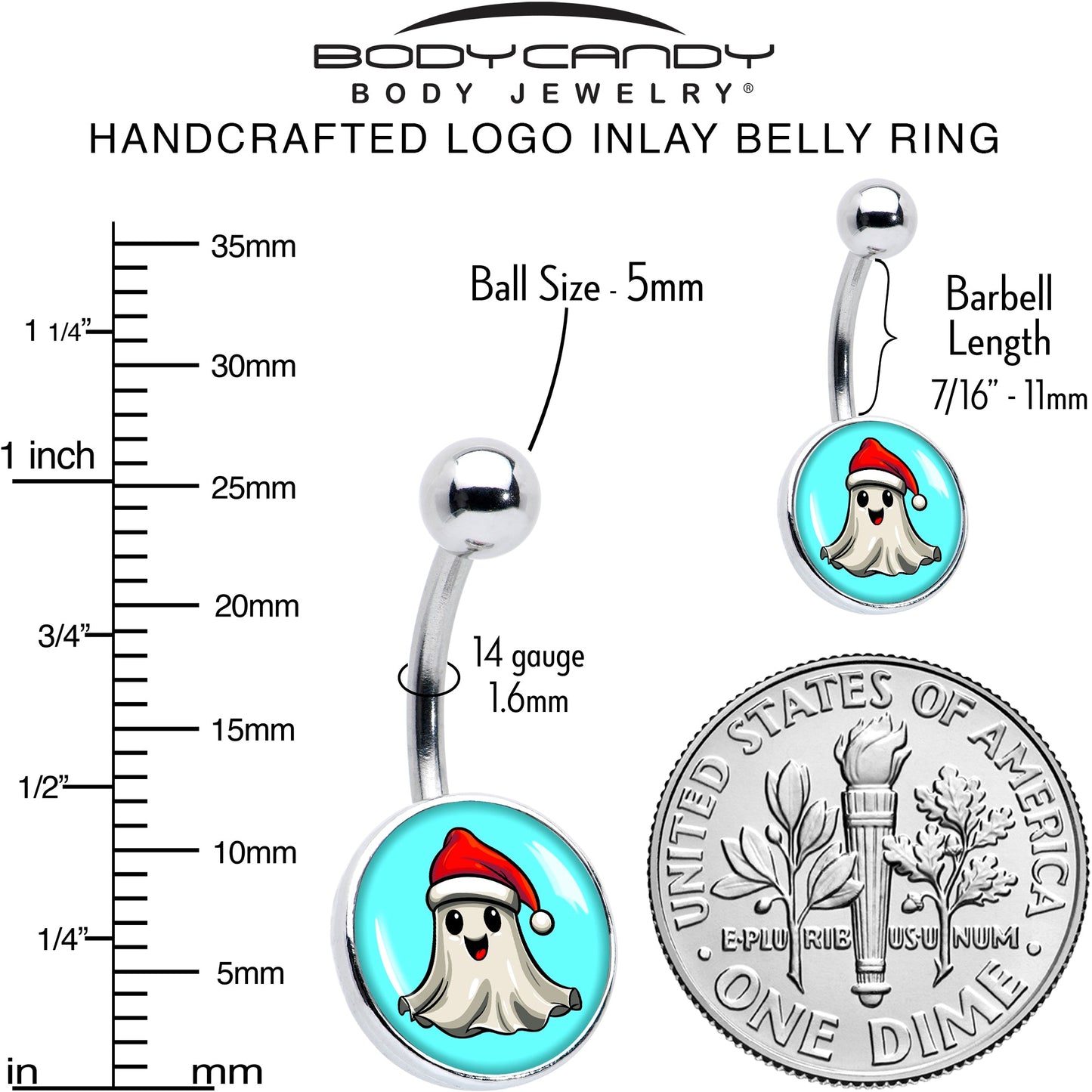 Holiday Christmas Spirit Ghost Belly Ring by Onyx O