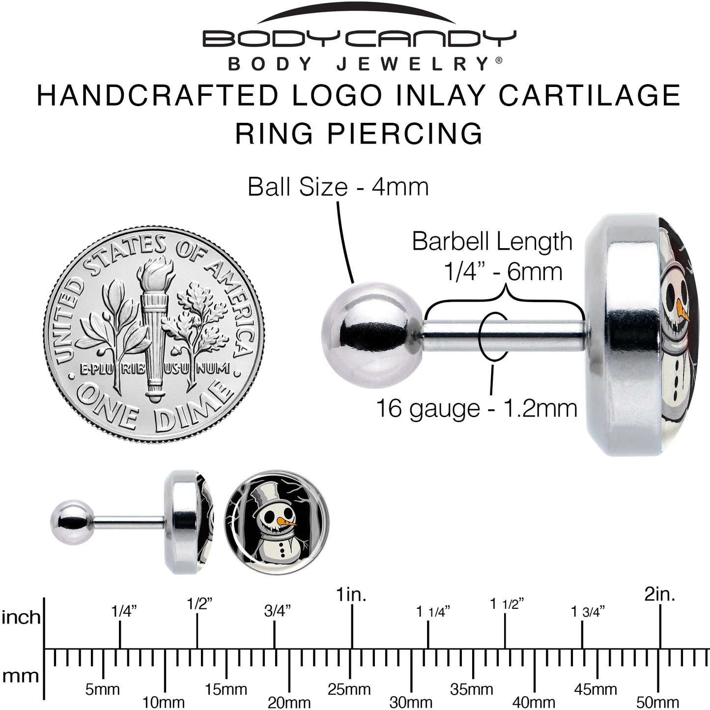Christmas Holiday Spooky Snowman Tragus Cartilage Earring by Onyx O
