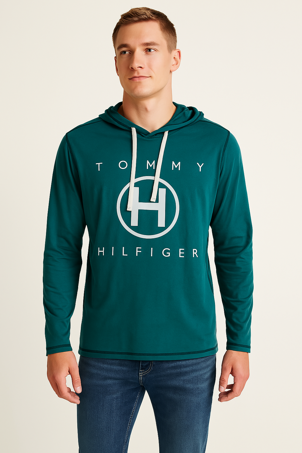 Tommy Hilfiger Mens Jersey Drawstring Hoodie, Size Large