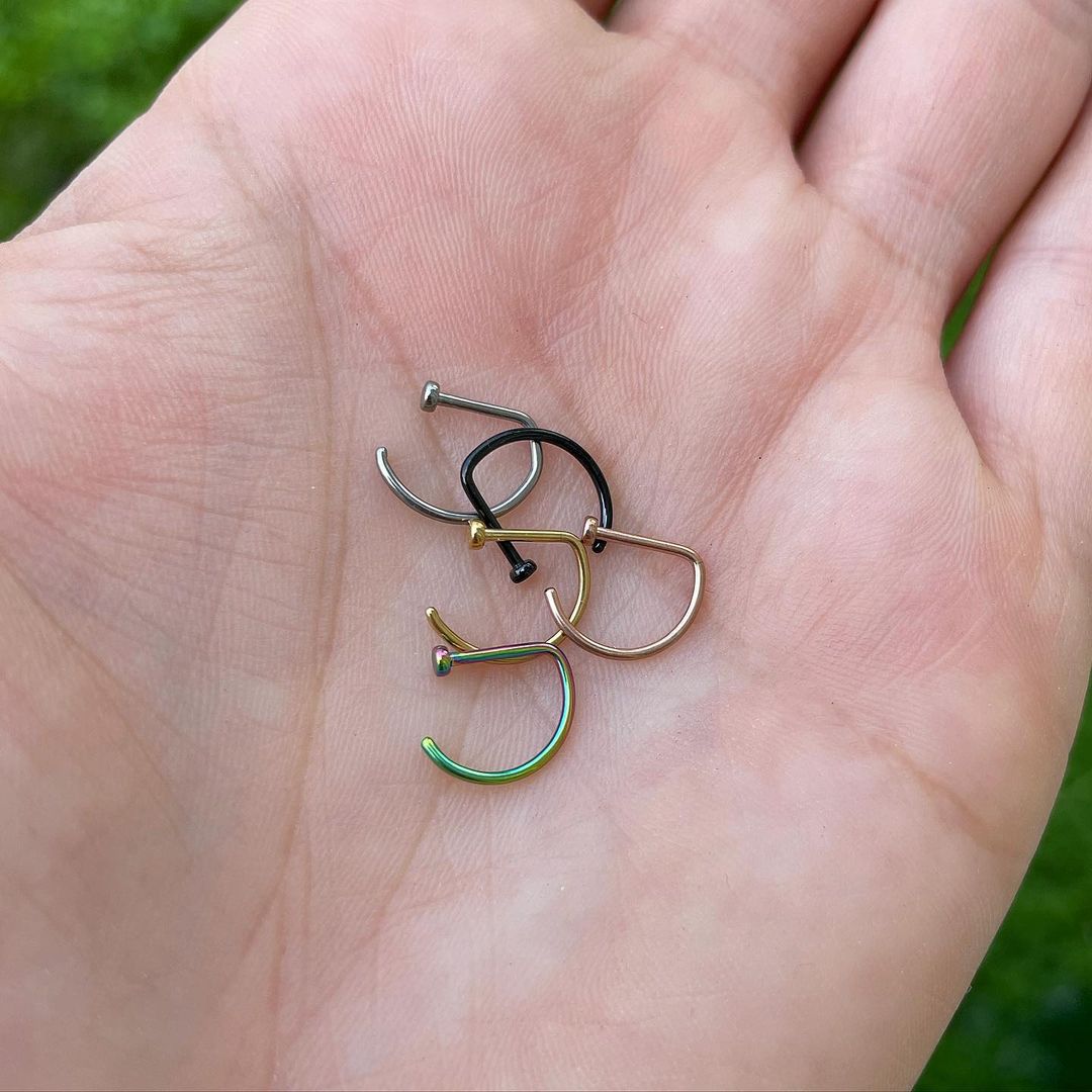 18G 3/8 Black G23 Implant Grade Titanium D Shape Nose Hoop