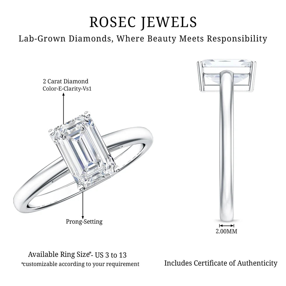 Emerald Cut 2 Carat Engagement Ring with IGI Certified Lab Diamond
