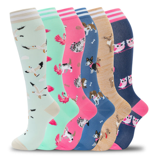 FE034-Compression Socks Women Men 6 Pairs, Knee High Best Support Circulation Socks