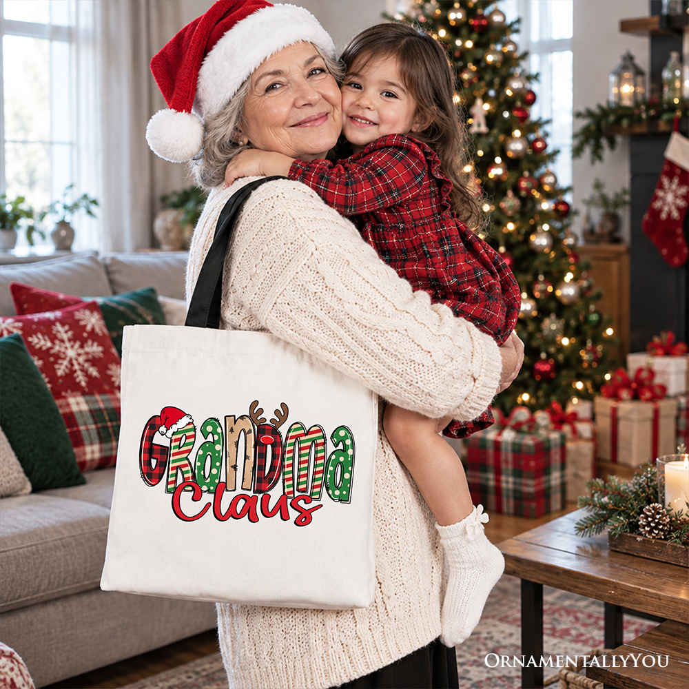 Grandma Claus Retro Christmas Tote Bag, Matching Family Holiday Gift Shopper