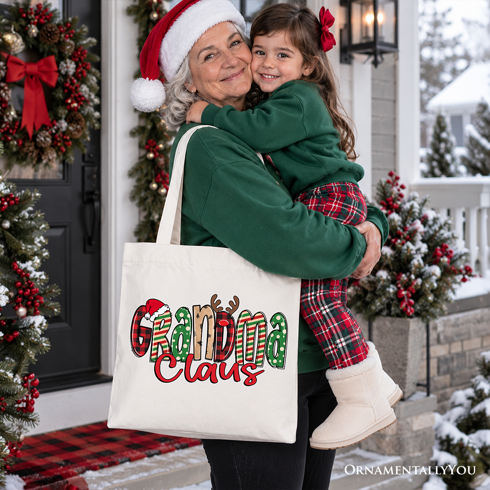 Grandma Claus Retro Christmas Tote Bag, Matching Family Holiday Gift Shopper