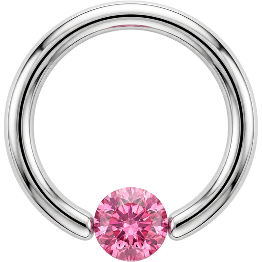 14G 7/16 Solid 14k White Gold 4mm Pink Cubic Zirconia Tension Captive Ring