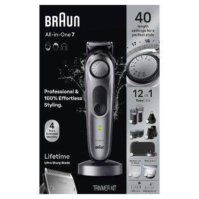 Braun Series 7 AiO7440 Rechargeable 12-in-1 Body, Beard & Hair Trimmer - New