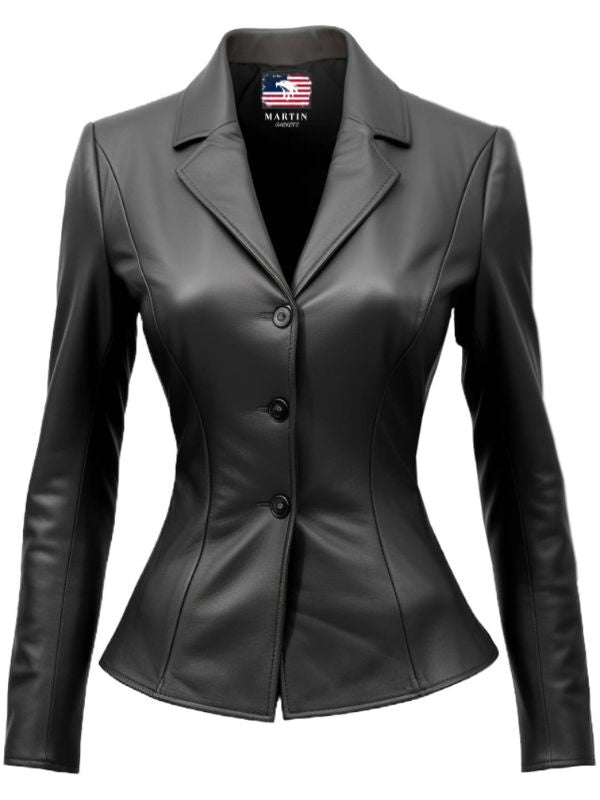 Giselle Black Women Leather Jacket Blazer