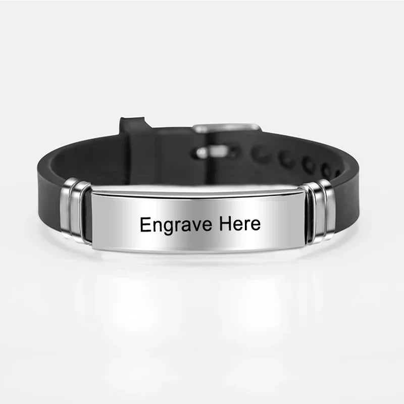 Personalized Engraved Name Letter Logo Bracelet Stainless Steel Silicone Bracelets Bangles For Men Women Custom Jewelry