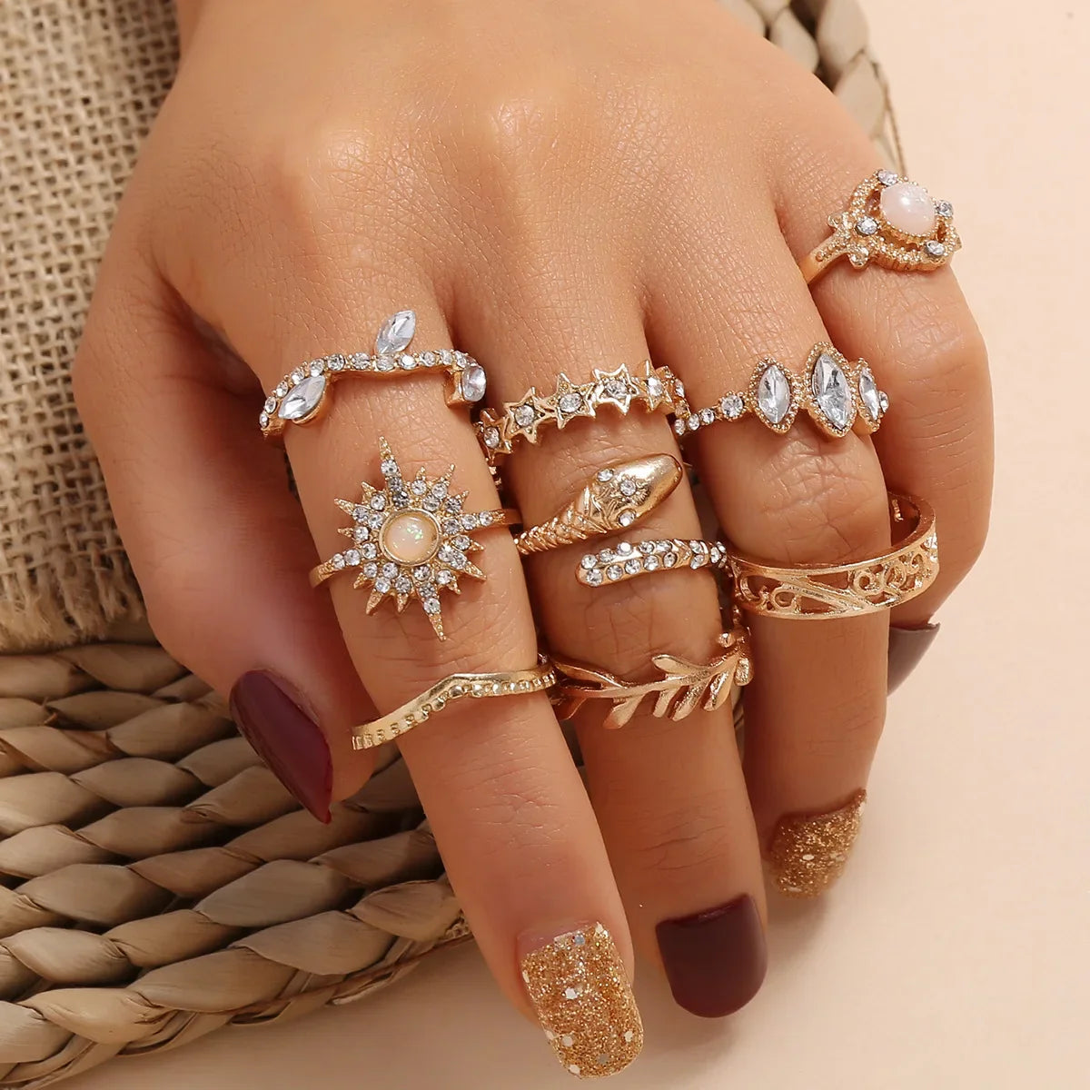Trendy Geometric Moon Knuckle Finger Rings Set For Women 2021 Bohemian Crystal stone Female Ring Wedding Jewelry