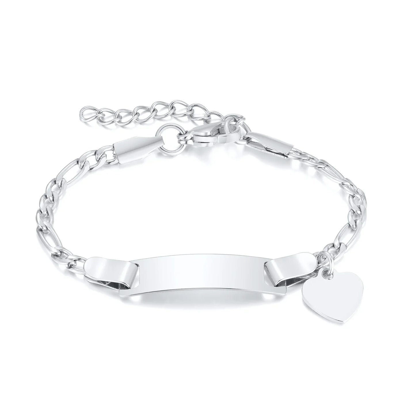 Persoanlized Custom Name Heart Bracelet,Stainless Steel Figaro Chain Link Adjustable,Engraved Gift for Boy Girl