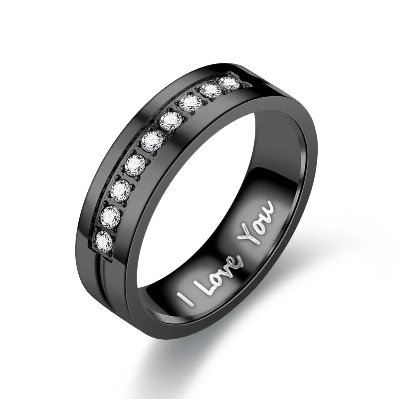 Fashion Stainless Steel Couple Engagement Rings For Women Men Crystal I LOVE YOU Ring 2021 Wedding Jewelry Gift