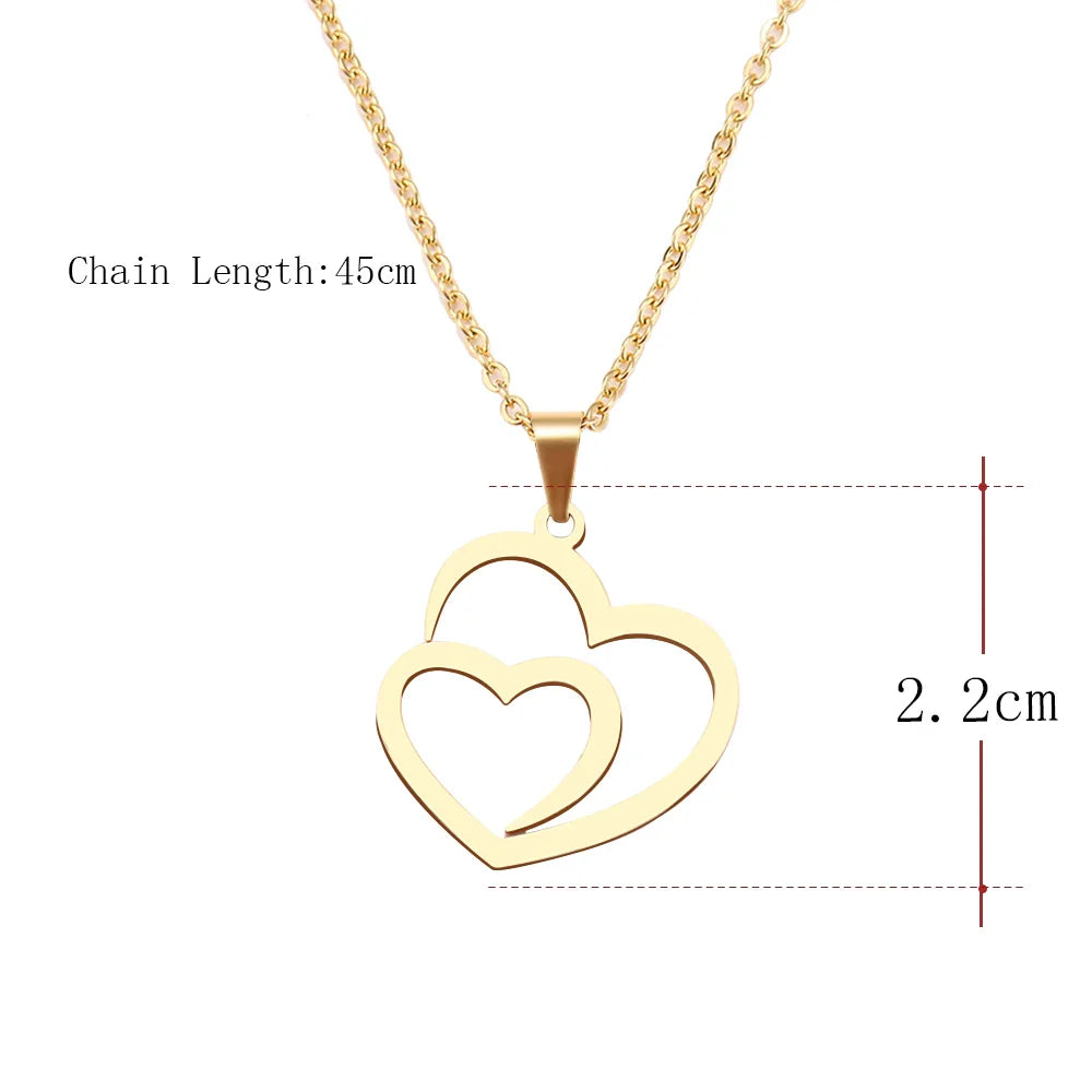 DOTIFI Stainless Steel Necklace For Women Man Hollow Double Heart Choker Pendant Charms Necklace Engagement Jewelry