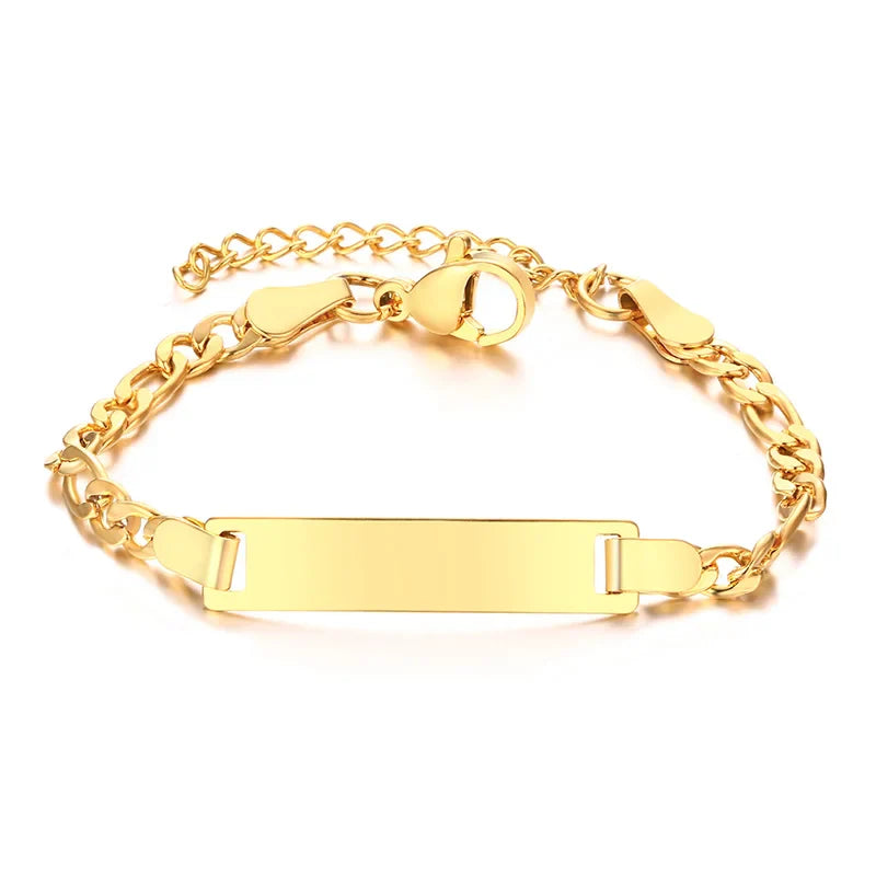 Persoanlized Custom Name Heart Bracelet,Stainless Steel Figaro Chain Link Adjustable,Engraved Gift for Boy Girl