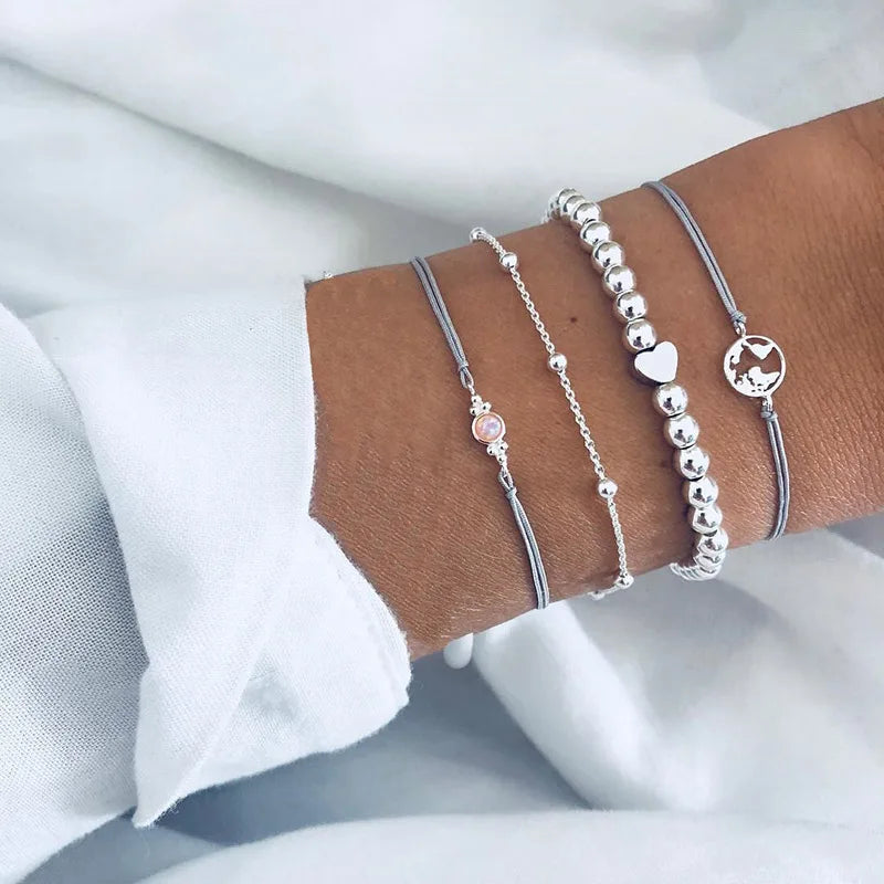 Boho Bangle For women Turtle Elephant Heart Shell Star Moon Bow Arrow Map Crystal Charm Bead Bracelet Set Bohemian Jewelry