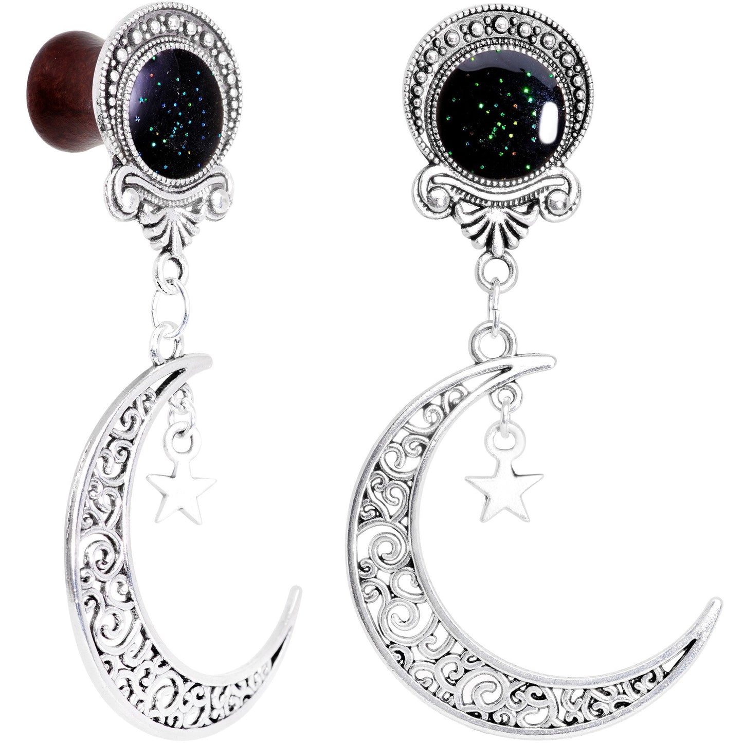 Handmade Beechwood Dark Crescent Moon Dangle Saddle Plug Set Sizes 8mm to 20mm