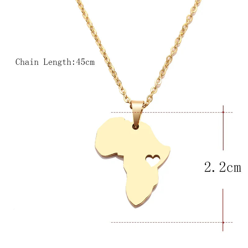 DOTIFI  Stainless Steel Necklace For Women Man Africa Map Gold Color Pendant Necklace Engagement Jewelry
