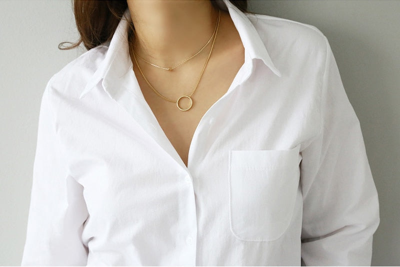 S-3XL Spring One Pocket Women White Blouse Female Shirt Tops Long Sleeve